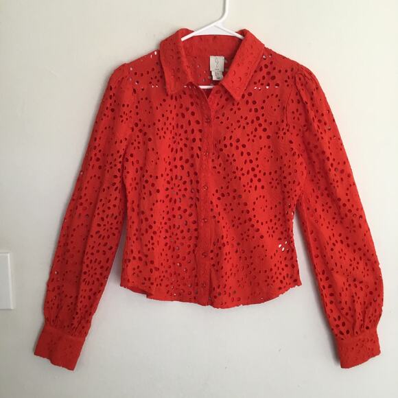 Joie Tops - JOIE Eyelet Button Up Shirt in Red Sz S 100% Cotton